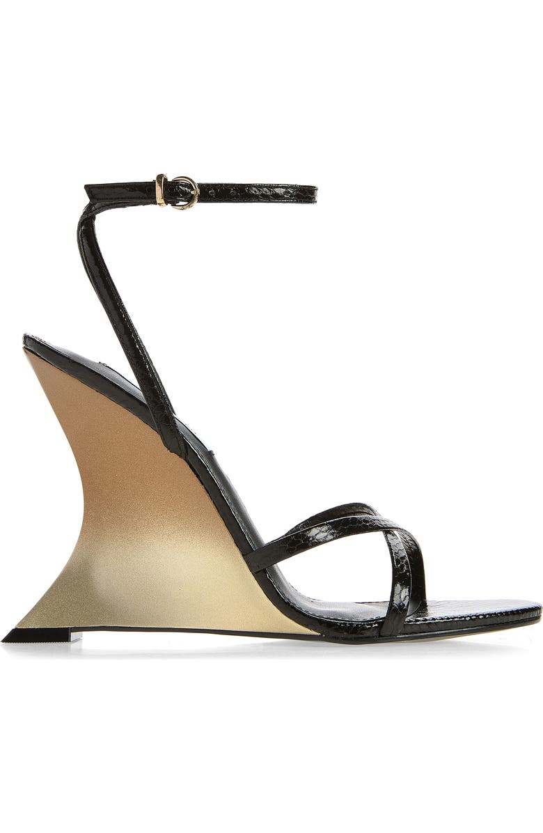 Steve Madden Layers Ankle Strap Wedge Sandal, Alternate, color, Black