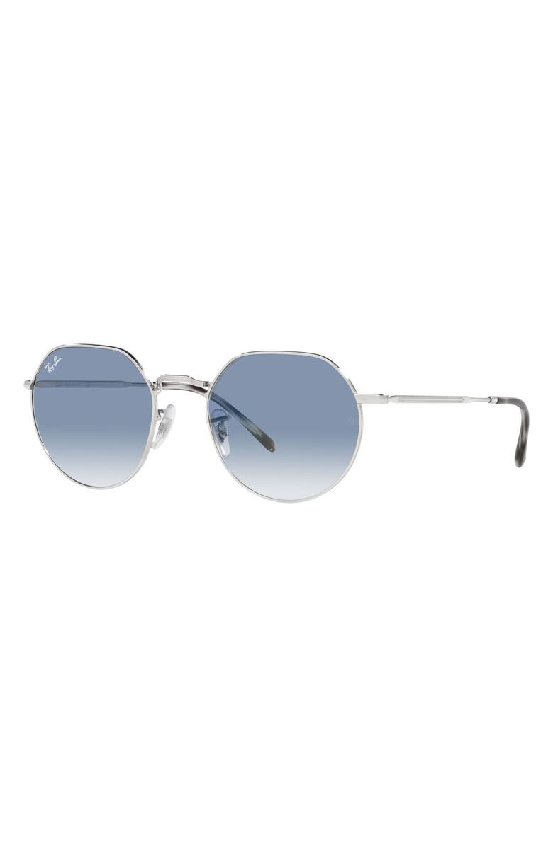 Ray-Ban Jack 53mm Round Sunglasses, Alternate, color, Silver / Clear Gradient Blue