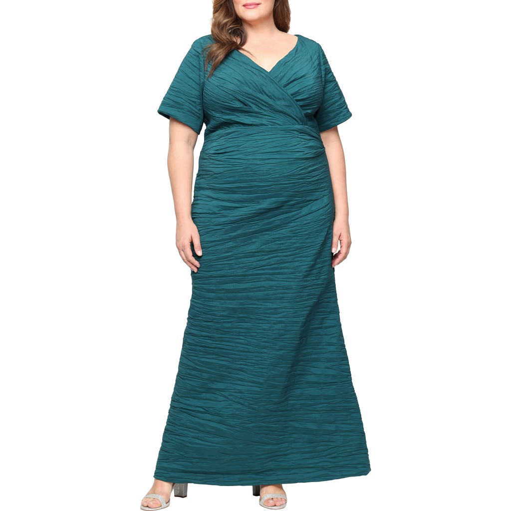 Alex Evenings Crinkle Stretch Taffeta Gown In Green