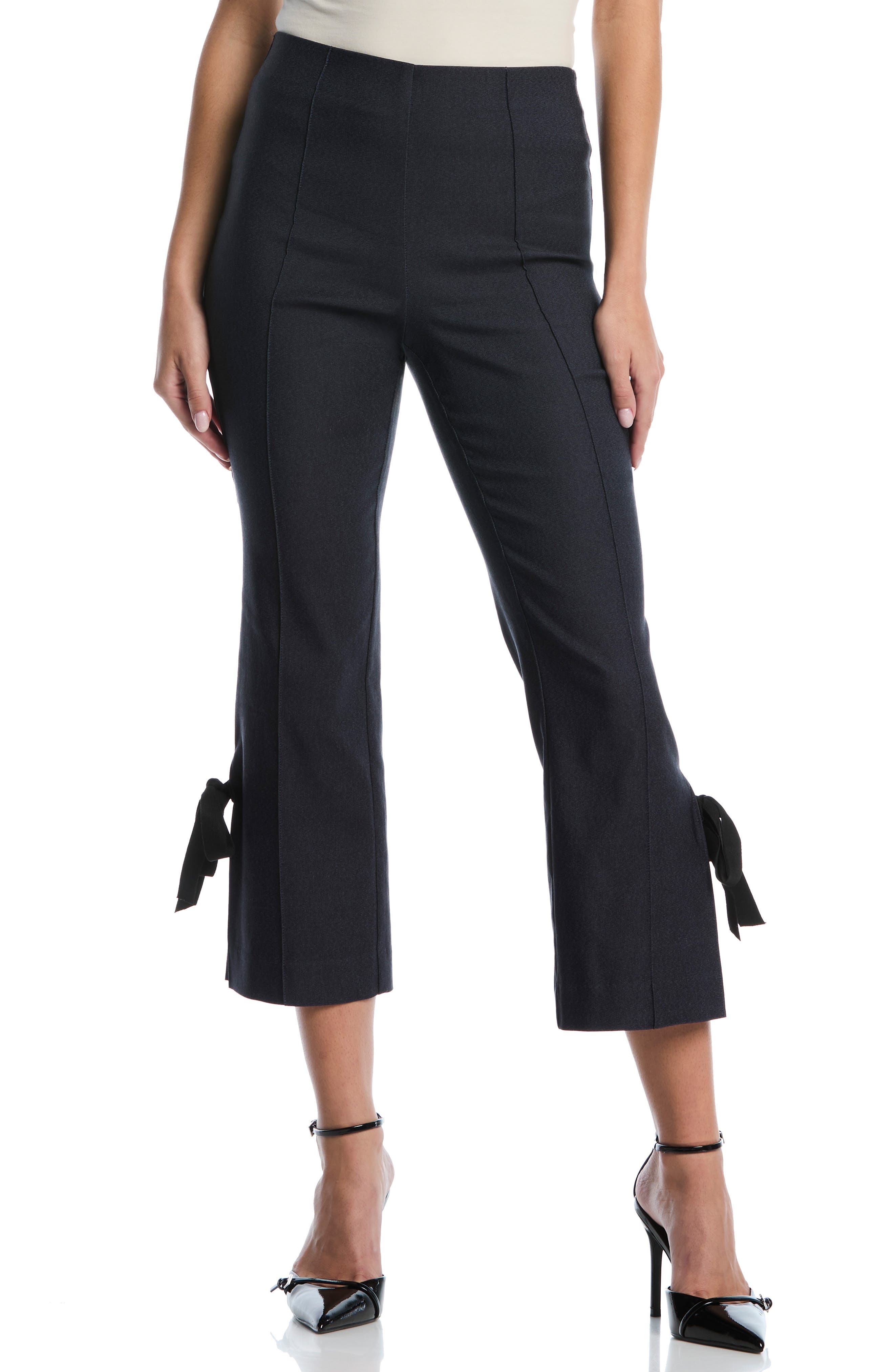 Bow Trim Crop Bootcut Pants