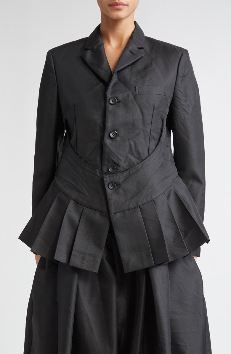 Comme des Garçons Comme des Garçons Pleated Single Breasted Gabardine Blazer, Main, color, 