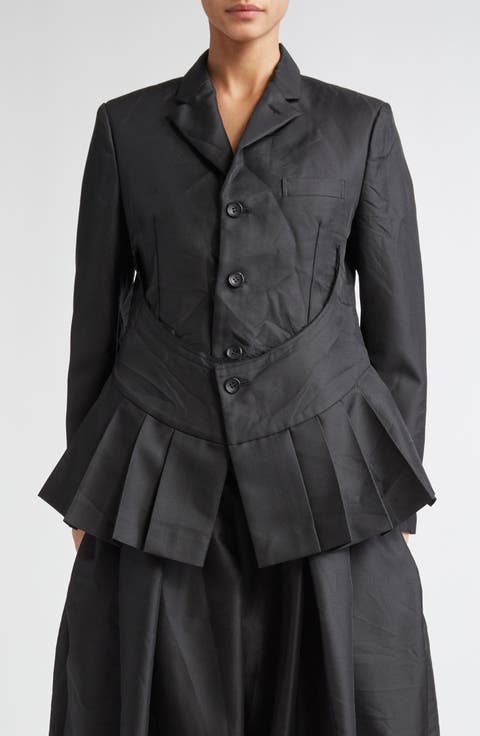 Pleated Single Breasted Gabardine Blazer