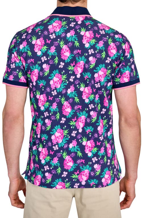 Construct Floral Skull Polo Short Sleeve In Navy/pink