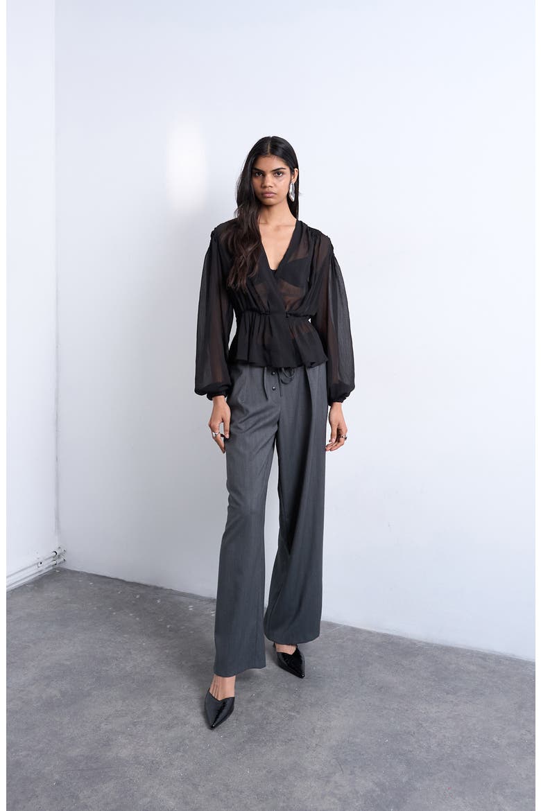 Sheer Peplum Top, Alternate, color, BLACK