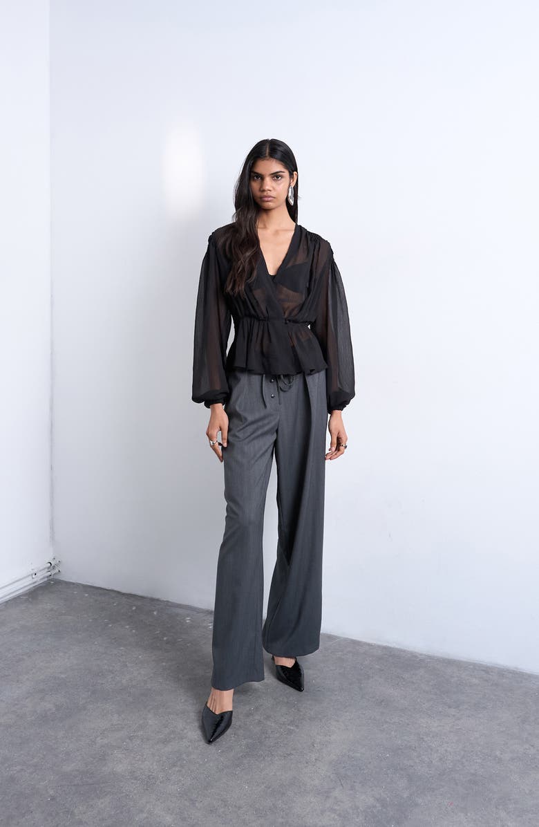 Topshop Sheer Peplum Top, Alternate, color, Black