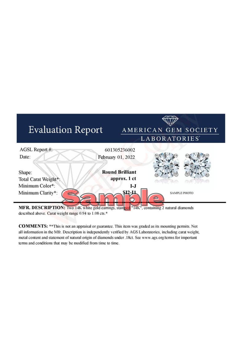 Certified 14K White Gold 1.0 Ctw Diamond Solitaire Stud Earrings, Alternate, color, White