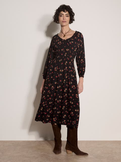 Watercolour Ditsy Smock Neck Dress