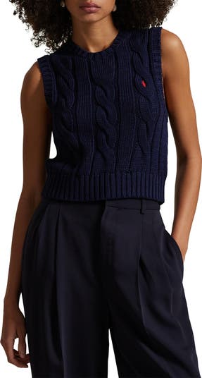 【送料&関税込】Ralph Lauren Cable-knit Cropped Vest Polo Ralph Lauren Cable Knit Crop Cotton Sweater Vest