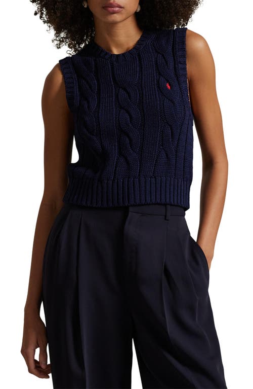 Polo Ralph Lauren Cable-knit Cotton Cropped Vest In Hunter Navy