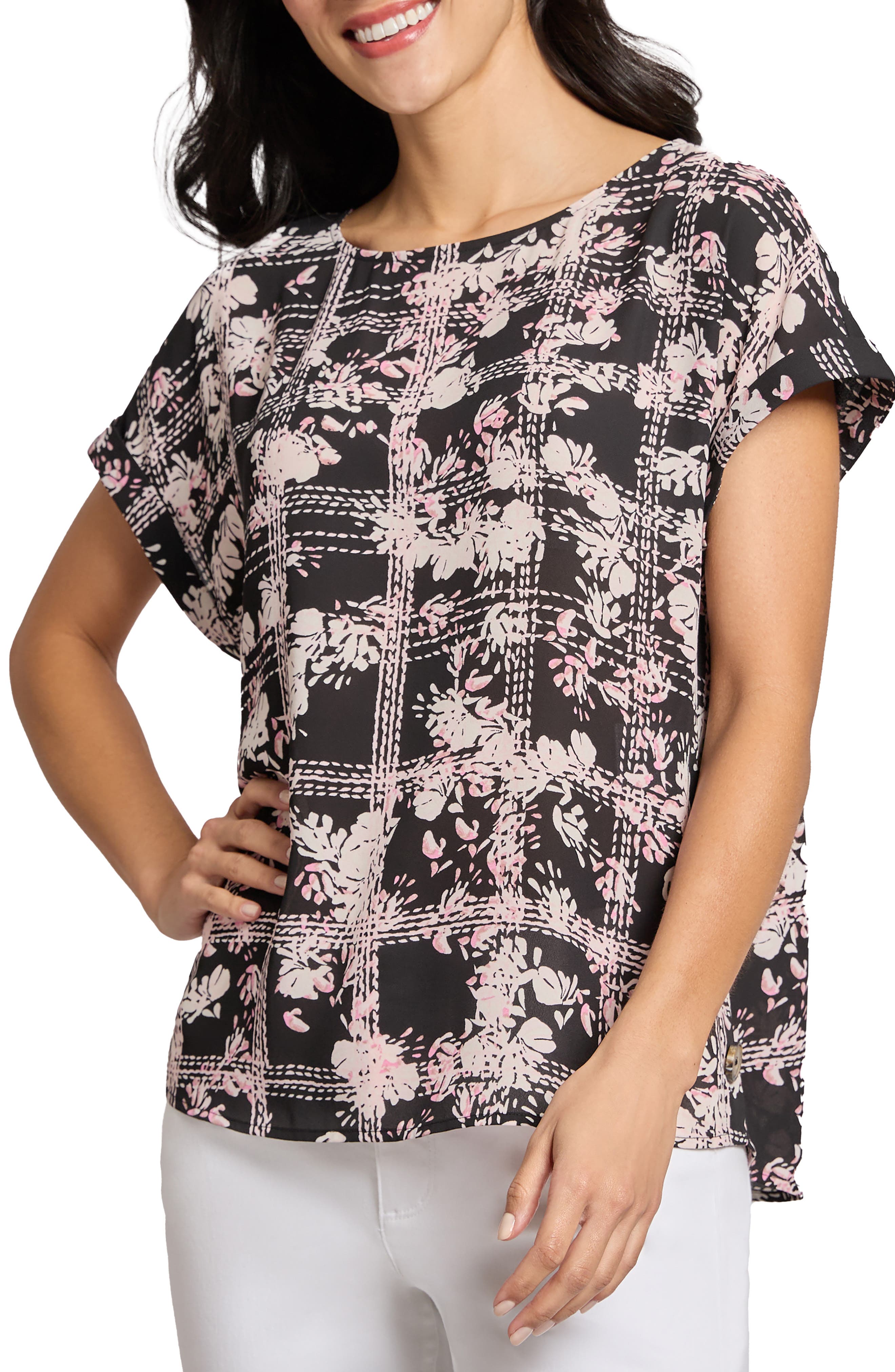 Floral Mixed Print Side Button Top - image 1