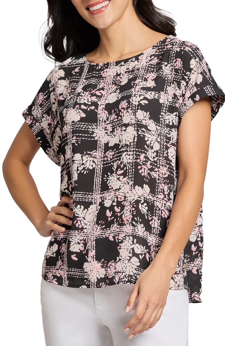 Jones New York Floral Mixed Print Side Button Top, Main, color,