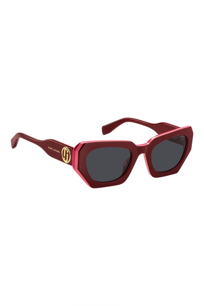 52mm Rectangular Geometric Sunglasses, Alternate, color, BURGUNDY FUCHSIA