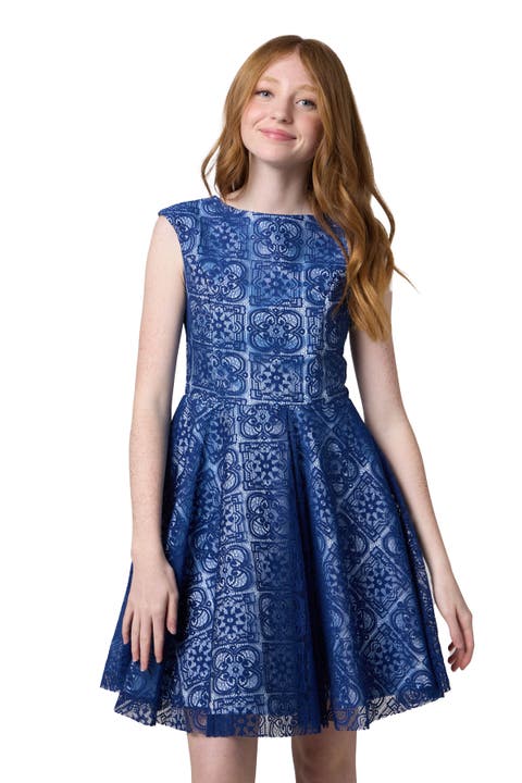 Cap Sleeve Boat Neck Lace Dress In Longer Length (Big Kid)
