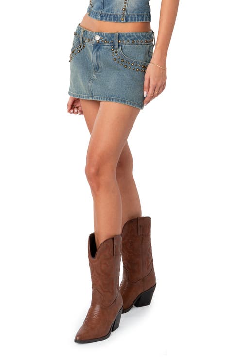 Studded Denim Miniskirt