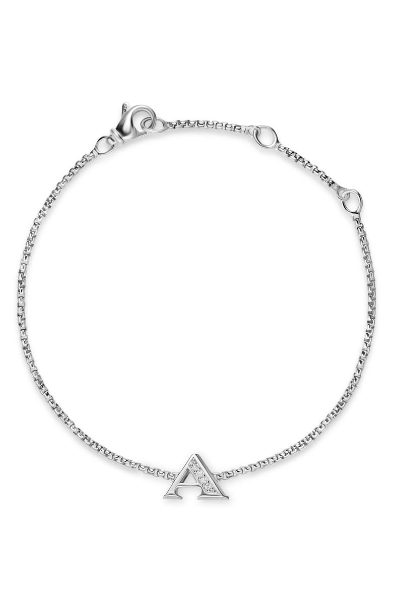 David Yurman Petite Pavé Initial Chain Bracelet in Sterling Silver with Diamonds, Alternate, color, Silver Pave A