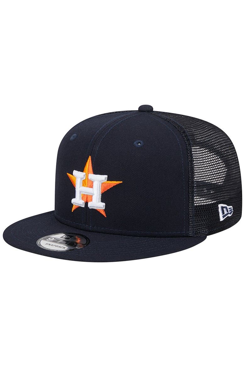 Men's New Era Navy Houston Astros Team Color Trucker 9FIFTY Snapback Hat, Main, color, Navy