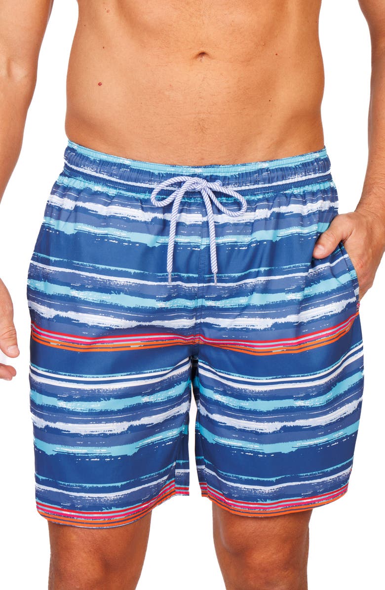 TailorByrd Abstract Stripe Swim Trunks, Main, color, Blue Multi