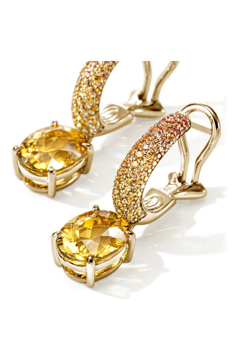 Artisan Series 18k Gold Yellow Beryl & Sapphire Drop Hoop Earrings, Alternate, color, GOLD