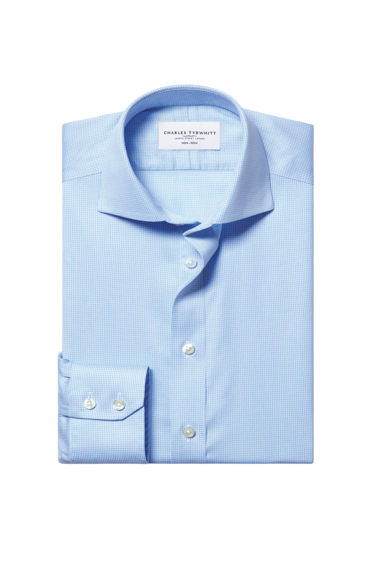 Non-Iron Puppytooth Cutaway Collar Shirt, Alternate, color, Light Blue