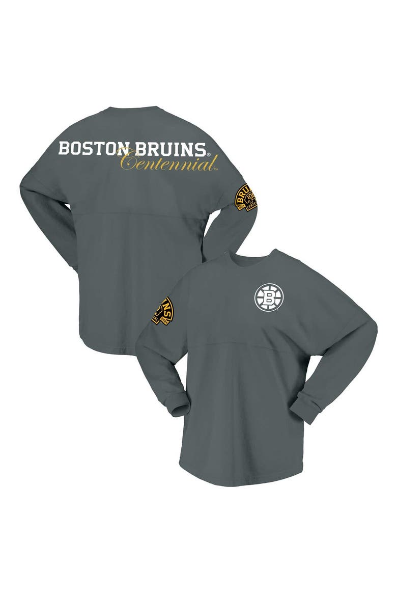 Women's Fanatics Branded Gray Boston Bruins 100th Anniversary Spirit Jersey T-Shirt, Main, color, Gray