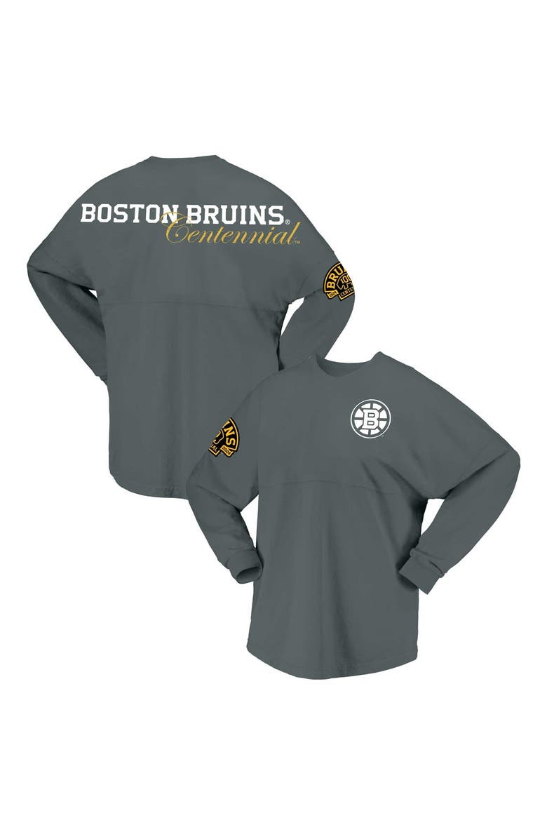 FANATICS Women's Fanatics Branded Gray Boston Bruins 100th Anniversary Spirit Jersey T-Shirt, Main, color, Gray