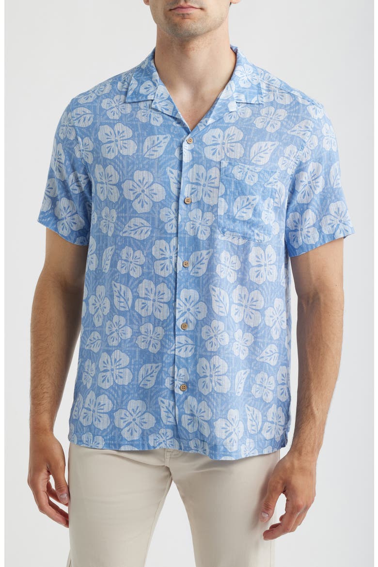 Hawaiian Floral Linen Blend Camp Shirt, Main, color, FLORAL - COASTLINE