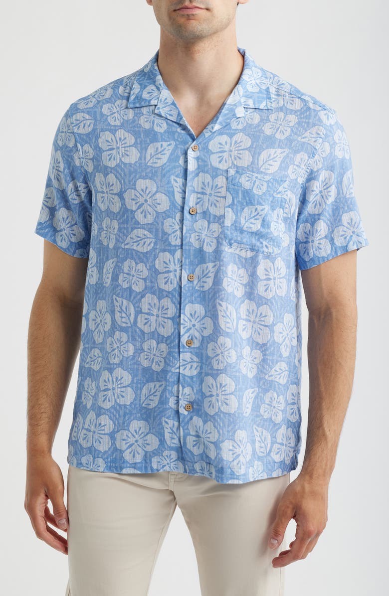 vineyard vines Hawaiian Floral Linen Blend Camp Shirt, Main, color, Floral - Coastline