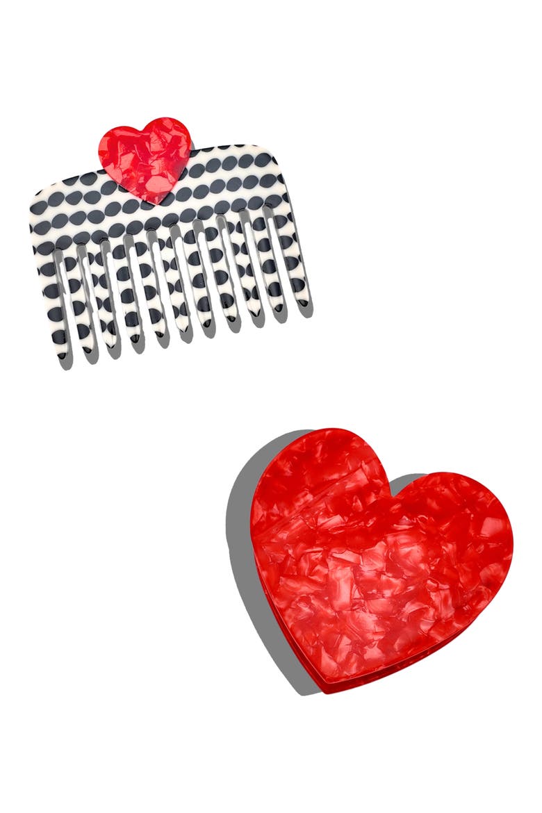 Hand Painted Polka Dot Comb & Heart Claw Clip Set, Main, color, MULTI