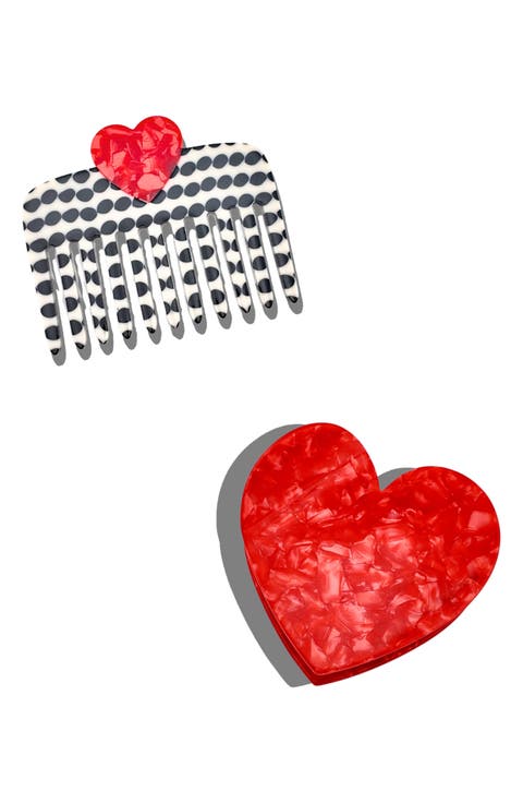 Hand Painted Polka Dot Comb & Heart Claw Clip Set