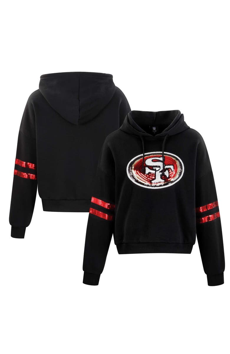 CUCE Women's Cuce Black San Francisco 49ers Cropped Sequins Pullover Hoodie, Main, color, 