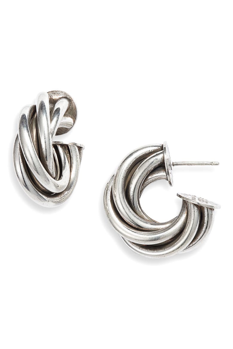 Bo Atik Mini Twist Hoop Earrings, Main, color, SILVER