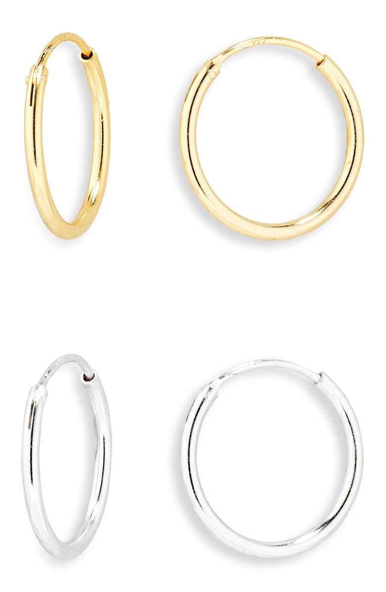 Argento Vivo Sterling Silver Set of 2 Two-Tone Sterling Silver Hoop Earrings, Main, color, Gold/ Silver