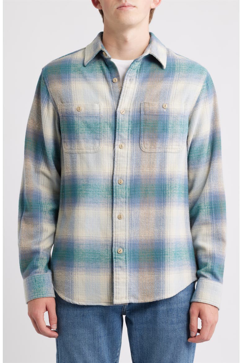 Plaid Flannel Button-Up Work Shirt, Alternate, color, OCEAN