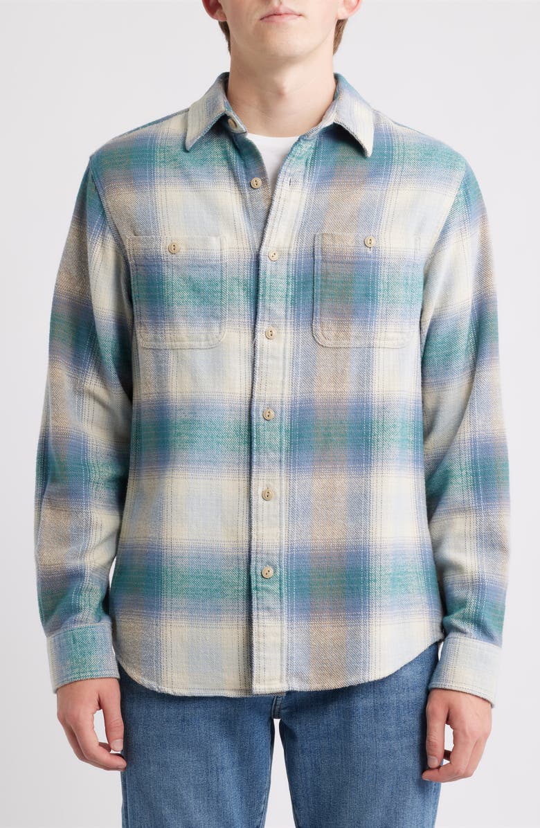 Schott NYC Plaid Flannel Button-Up Work Shirt, Alternate, color, Ocean