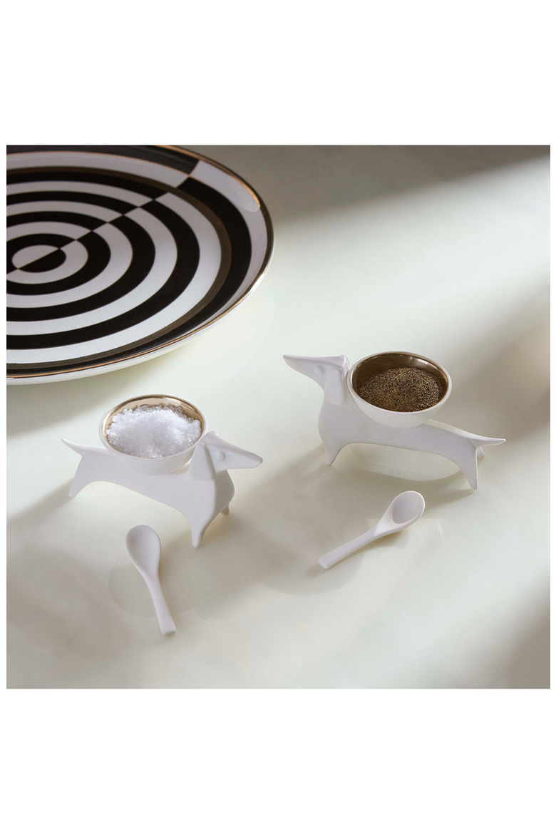 Dachshund Salt and Pepper Cellars, Alternate, color, White / Gold