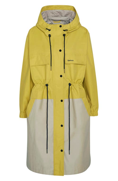 Barbour Evie Showerproof Longline Raincoat In Limeade Light Sand
