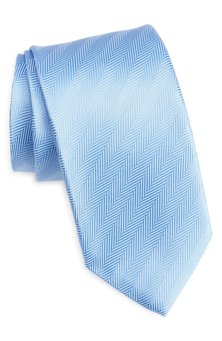David Donahue Herringbone Jacquard Silk Tie, Main, color, Sky