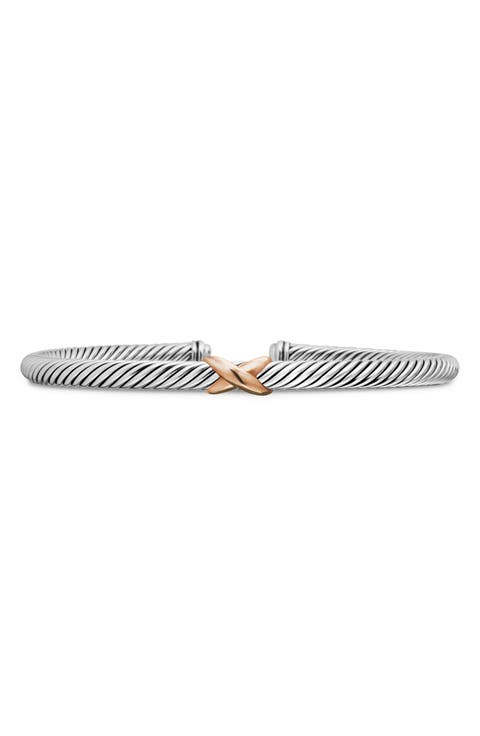 X Classic Cable Station Bracelet in Silver with 18K Rose Gold, 4mm