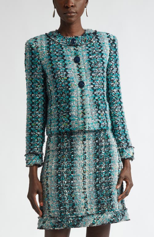 St John St. John Collection Foiled Eyelash Tweed Crop Jacket In Juniper/aquamarine Multi