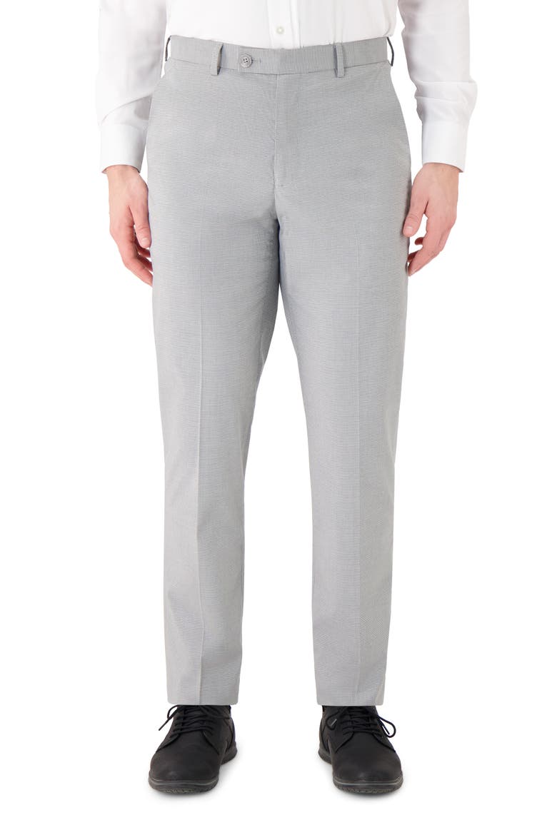 Vince Flat Front Small Check Stretch Dress Pants, Main, color, LIGHT GREY