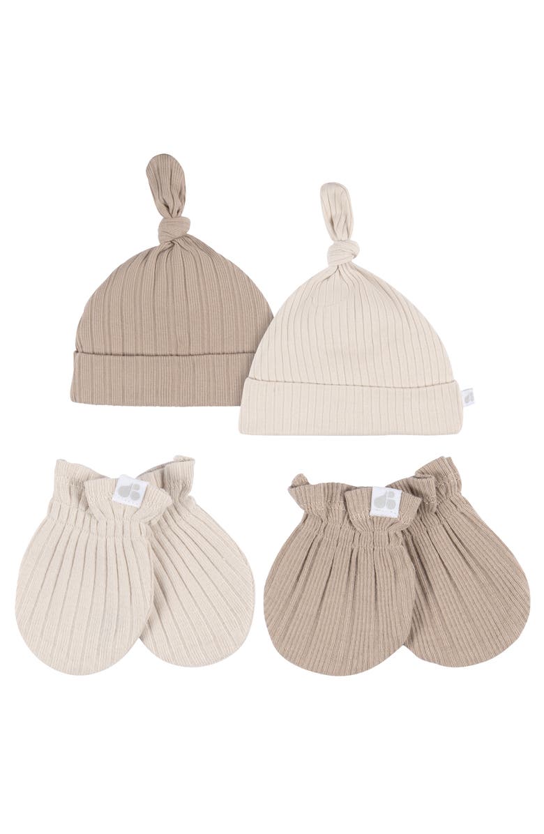 Just Born Caps and No Scratch Mittens Set, Main, color, Tan