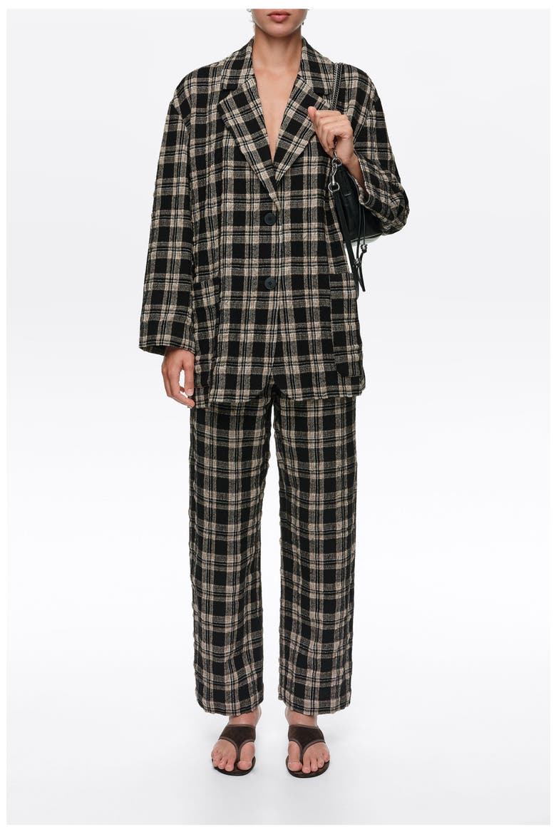 Checked Straight Tailored Wool Blazer, Alternate, color, BLACK