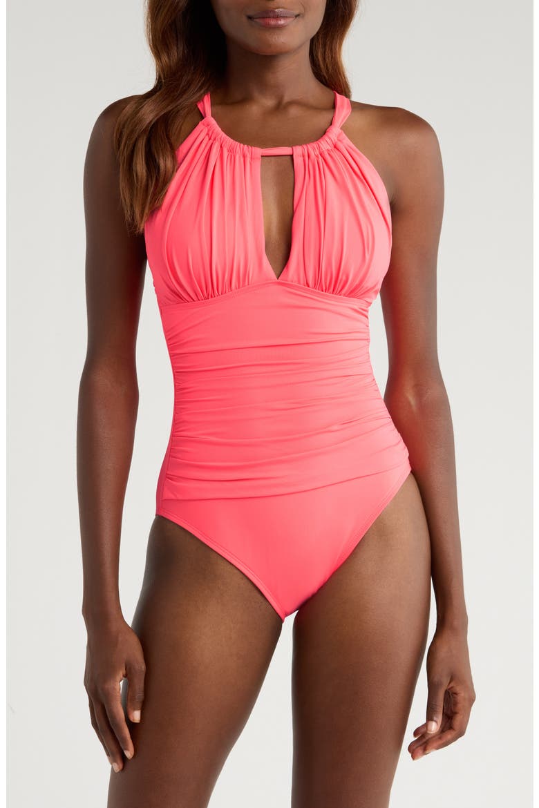 Island Goddess Convertible High Neck One-Piece Swimsuit, Alternate, color, CORAL REEF