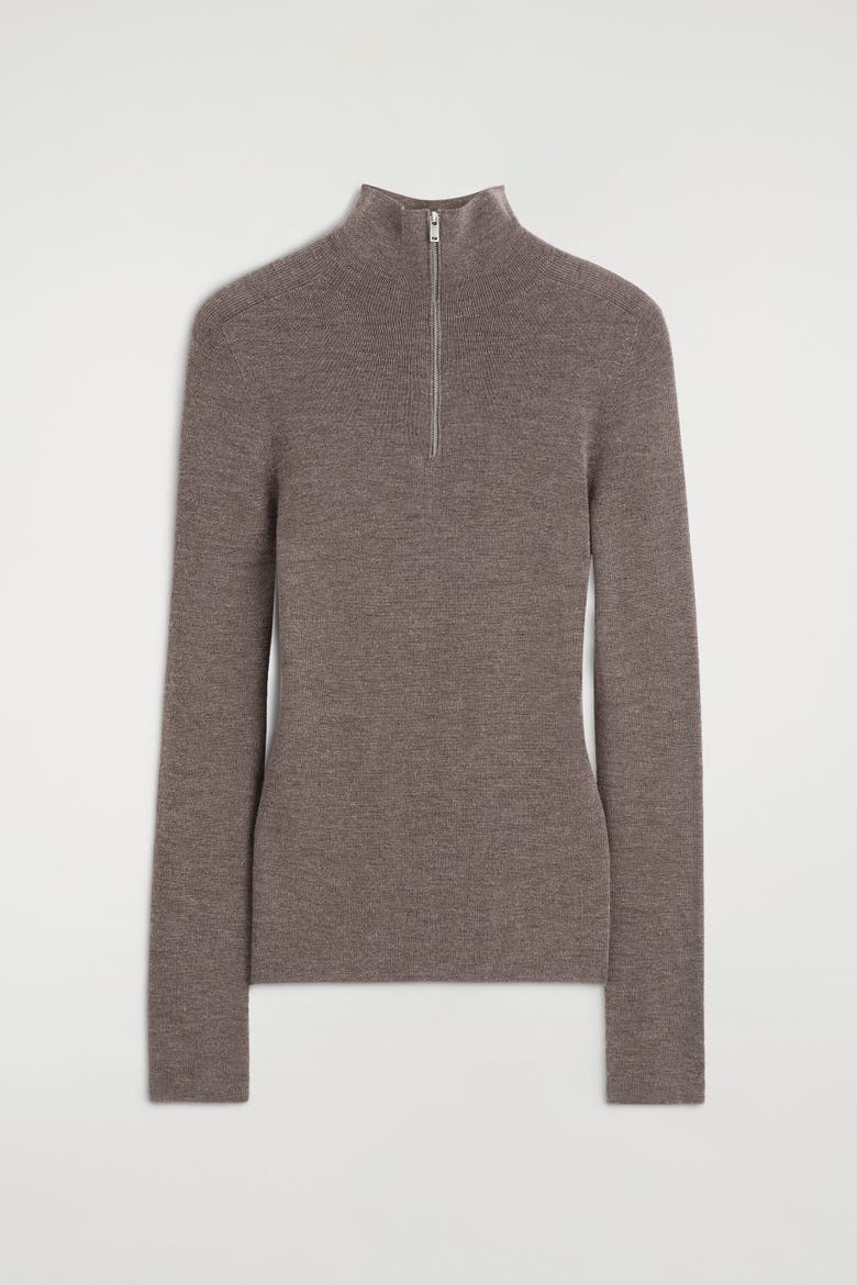 Seamless Merino Wool Zip-Up Top, Alternate, color, LIGHT-BROWN MÉLANGE