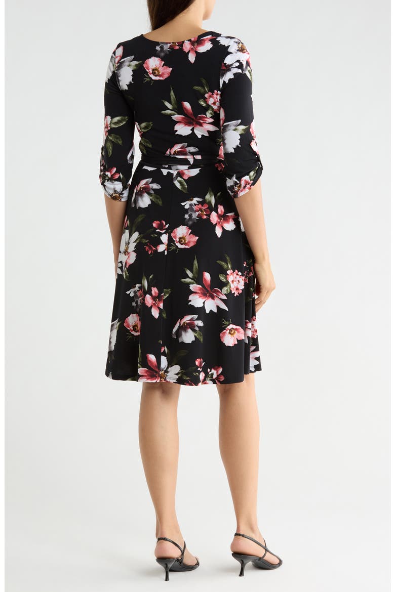 Faux Wrap Mid Dress, Alternate, color, BLACK FLORAL