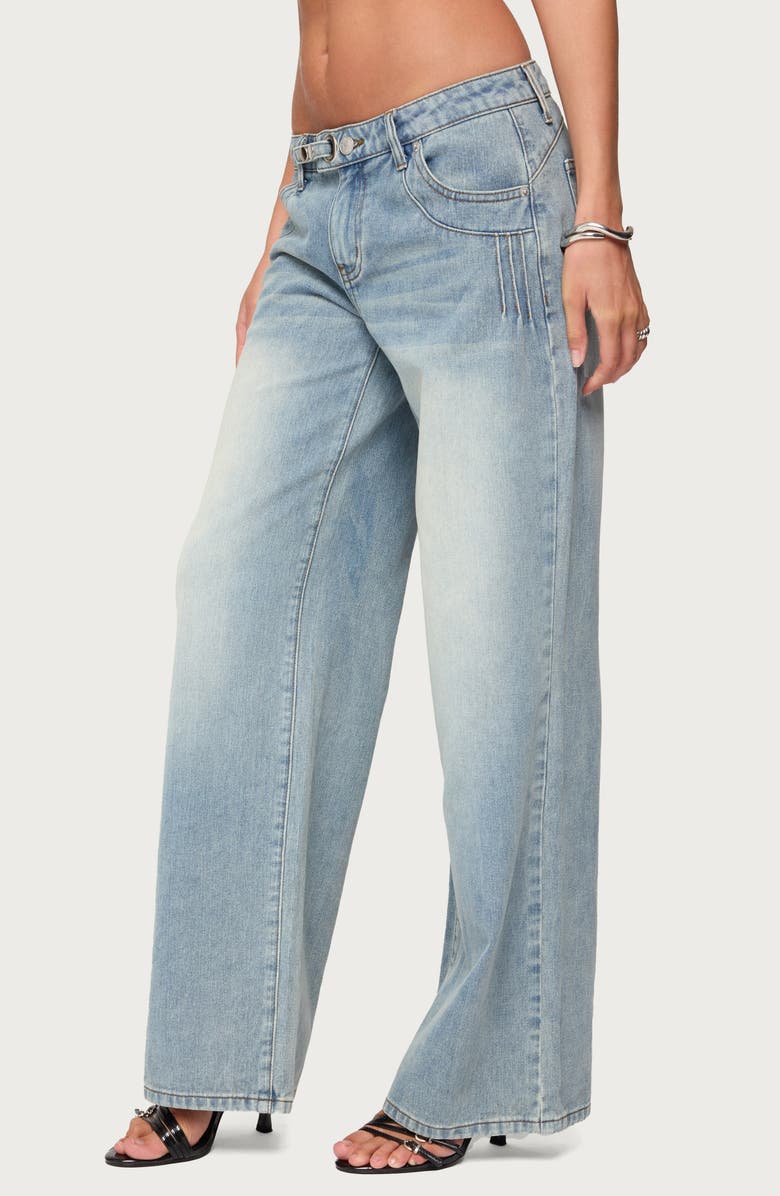 EDIKTED Celia Grommet Belt Wide Leg Jeans, Alternate, color, Light-Blue