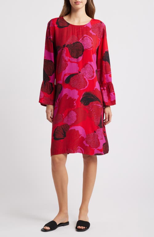 Masai Copenhagen Novella Floral Long Sleeve Shift Dress in Haute Red 