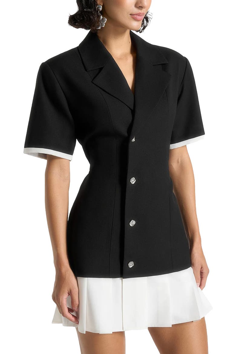 Baya Tailored Cinch Waist Pleated Blazer Dress, Alternate, color, Black