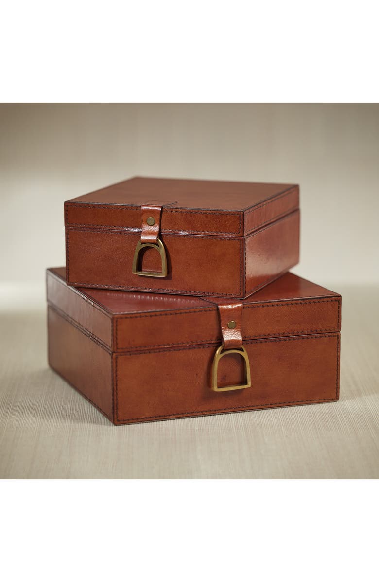 Zodax Chadwell Square Leather Decorative Box, Alternate, color, Tan/ Gold