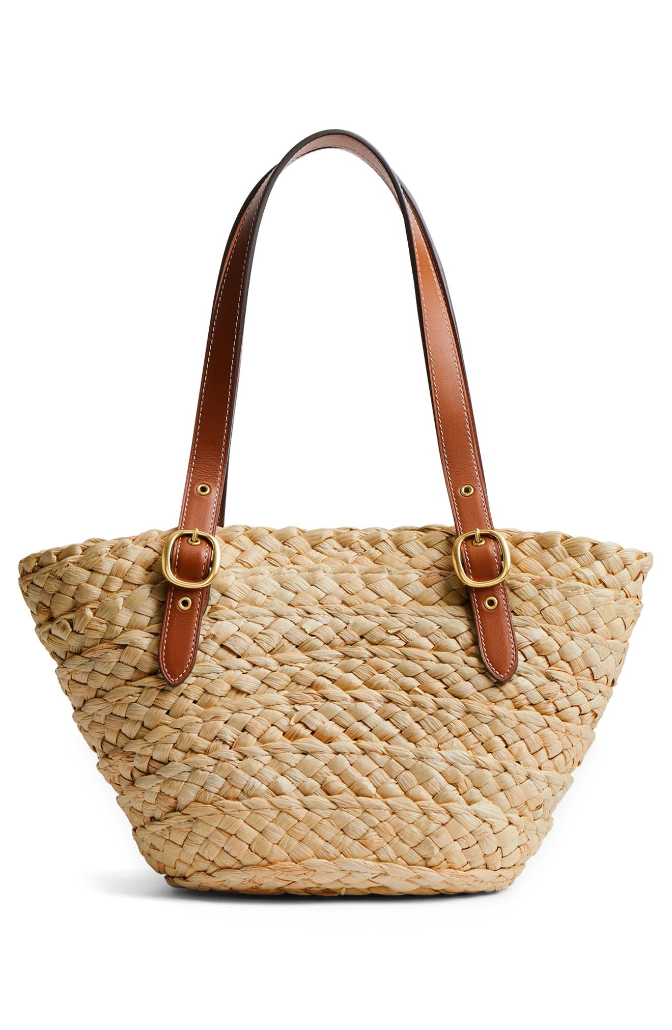 Structured Straw & Leather Tote, Alternate, color, B4/ NATURAL/ BURNISHED AMBER